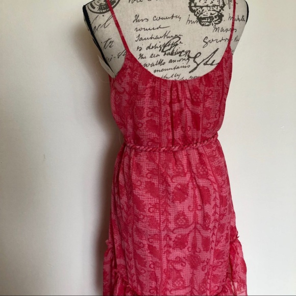 Rachel Roy Maraschino Pink Rose Flowy Spaghetti Strap Mini Ruffle Dress NWT - Picture 5 of 6